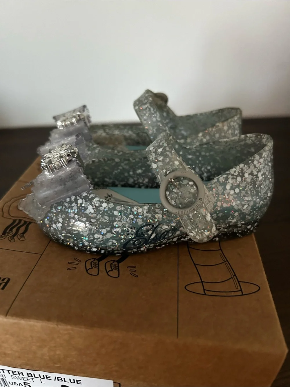 Mini Melissa Glitter Blue Jelly Mary Jane with Bow and Rhinestone